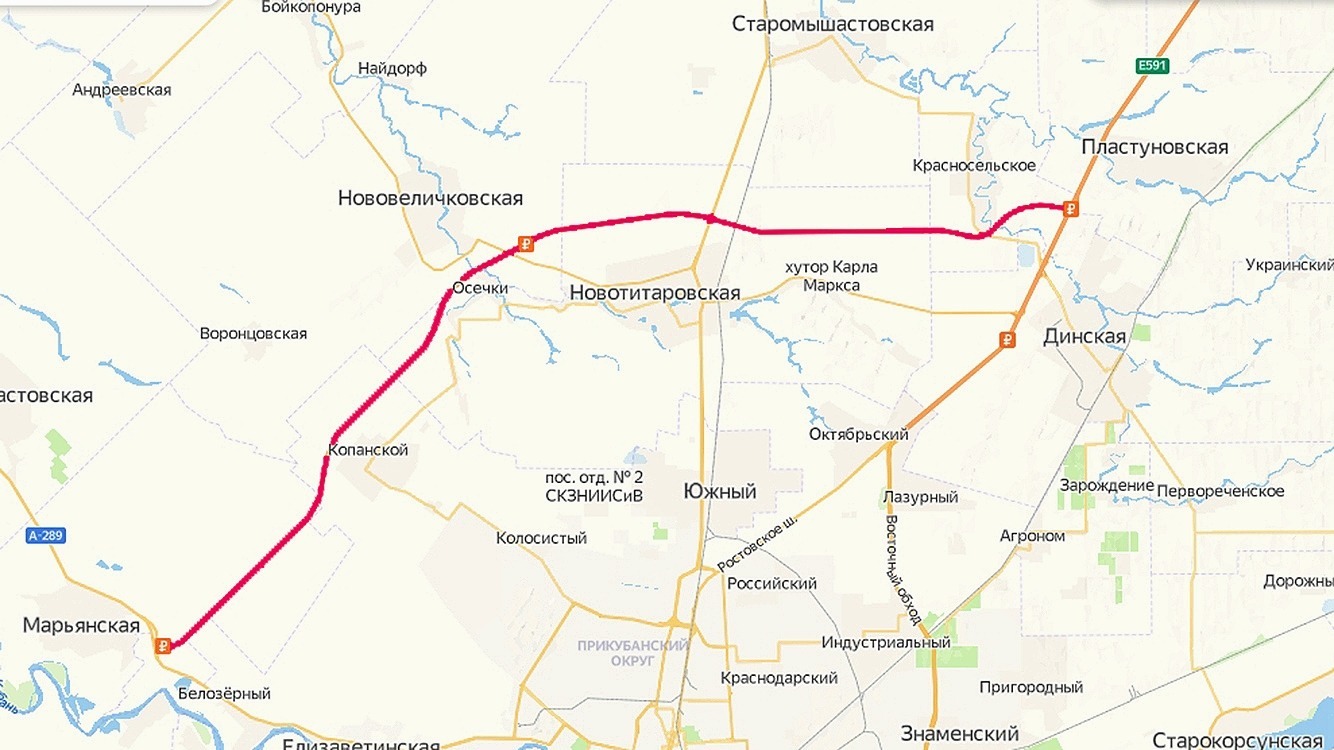 Дальний Западный обход Краснодара на карте