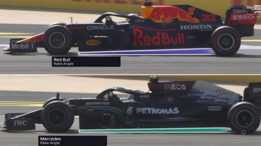 Внешняя разница в экстерьере болидов Red Bull и Mercedes.