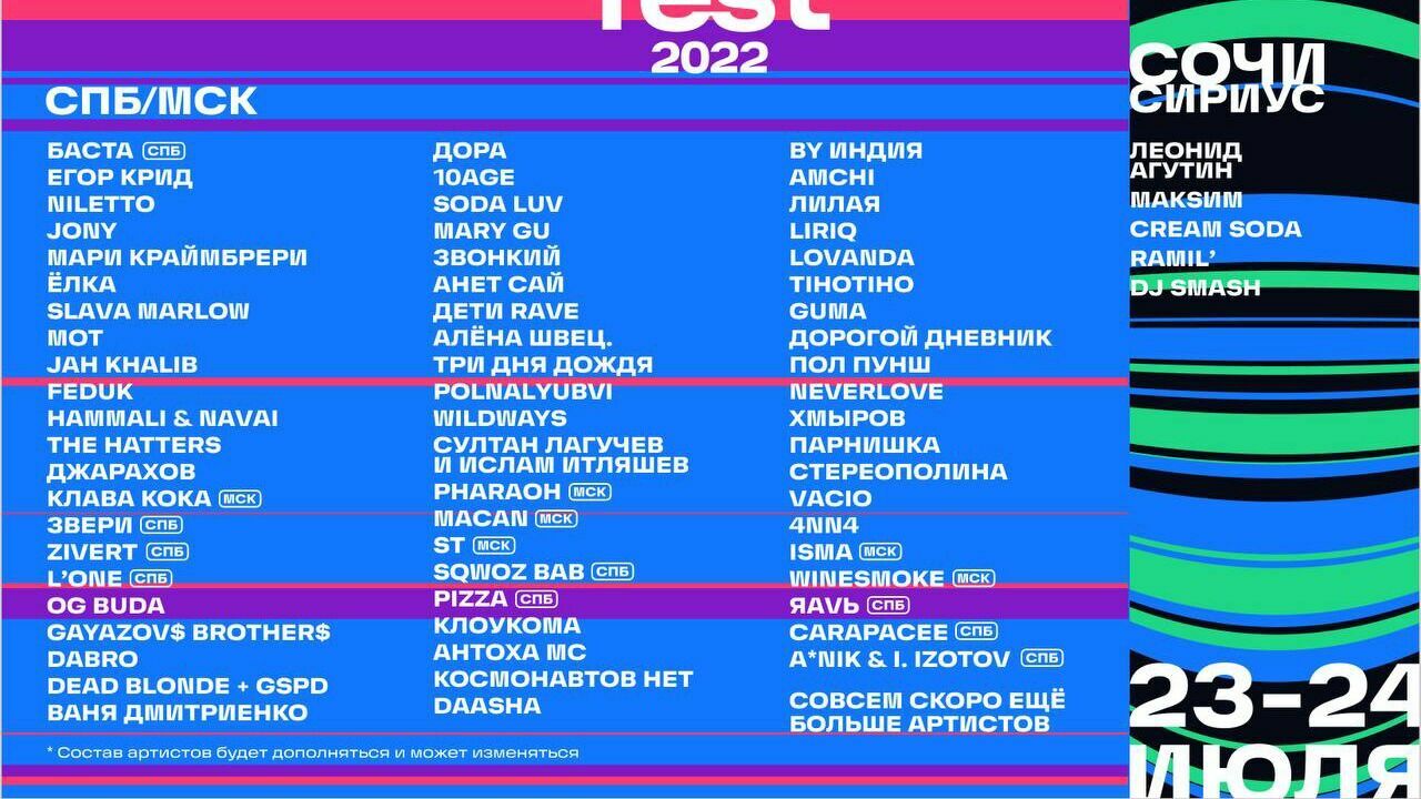 Предварительный лайн-ап фестиваля VK Fest 2022